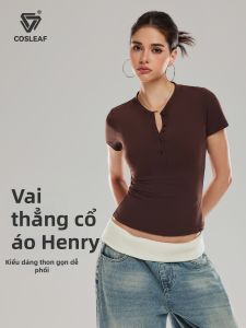 COSLEAF | Áo Thun Nữ Dáng Ôm Cổ Henry Co Dãn