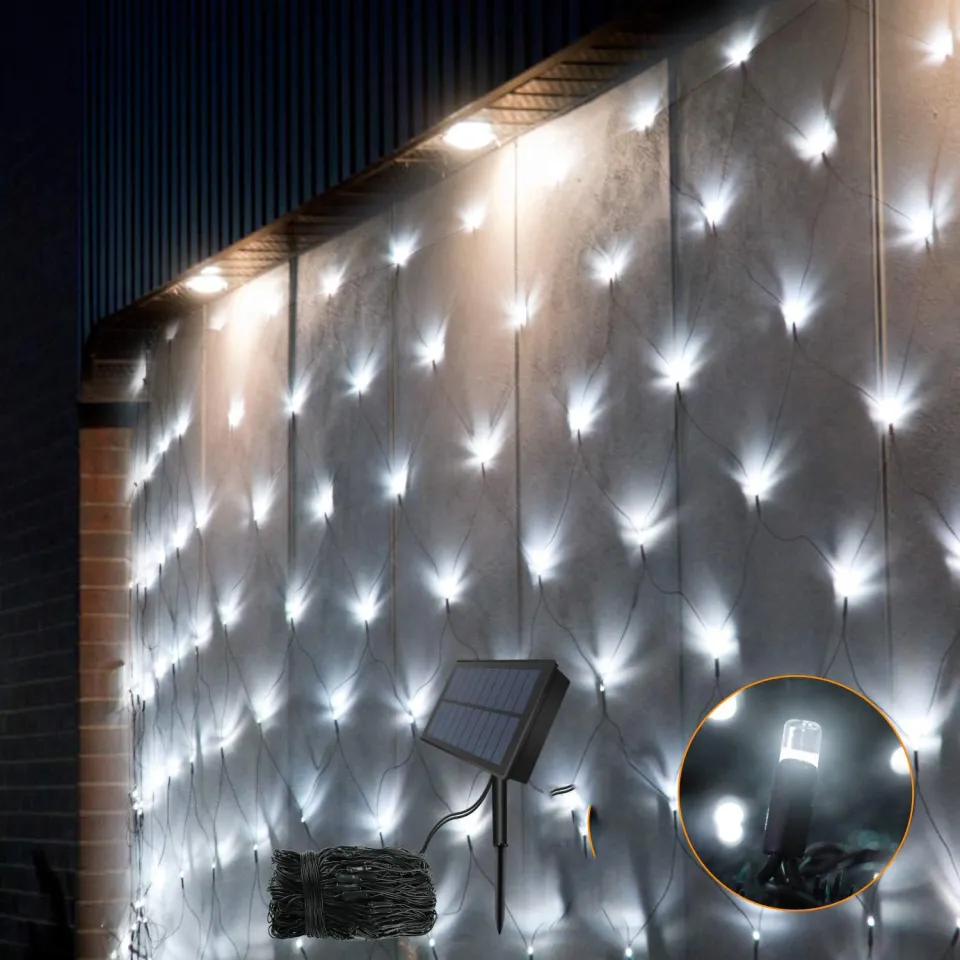 Solar Powered Christmas Net Lights Outdoor - 8 Modes 6x6 FT Mesh Lights For Bushes