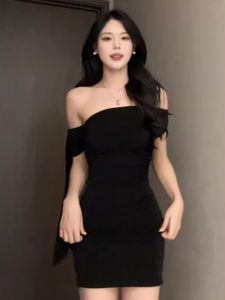 CHANGTONG | Elegant Off-Shoulder Tight Bodycon Little Black Dress