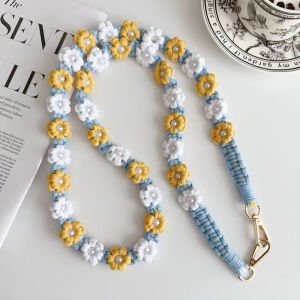 Bohemian Daisy Woven Crossbody Anti-Lost ID Card Neck Cord Mobile Phone Lanyard Womens Style Nylon Material Handbag Strap