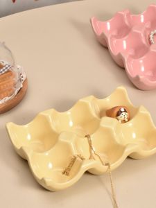 Piaji Cream Style Macaron Color Creative Ceramic Storage Grid High-Looking Jewelry Box