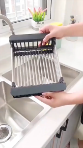 Sink Drain Basket Adjustable Dish Drainer Organizer Multipurpose Stainless Steel Kitchen Storage Drying Rack