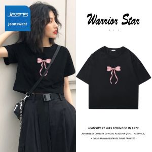 Jeanswest | Áo Thun Tay Ngắn Mùa Hè Cotton Sọc Đen Vai Thẳng Dáng Rộng