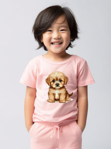Summer Childrens T-Shirt Short Sleeve round Neck Cartoon Dog Print Boys Girls Kids Clothing Half Sleeve Baby Top Cotton Tee