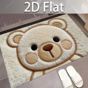 Cream-Colored Cartoon Bear Doormat Soft Non-Slip Entryway Rug Absorbent Bathroom Door Mat Cute Home Decor Indoor/Outdoor