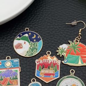 5/10 Miếng Hợp Kim Drip Oil Camping Thời Trang Bùa Hộ Mệnh Để Tự Làm Đồ Trang Sức - Phụ Kiện Mặt Dây Chuyền Cho Dây Chuyền Bông Tai Móc Khóa