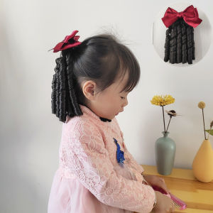 Princess Style Childrens Wig Headwear Simulated Curly Hair Girl Student Retro Court Fashion Cute Butterfly Knot Clip