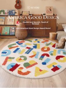 KENZAKI | Colorful Lettered Washable Round Carpet for Kids