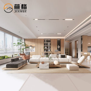 Sili Style Bed & Breakfast Solid Wood Sofa Combination Nordic Model House Large and Small Apartment Type Fabric Reception Sofa Table and Chair Customization