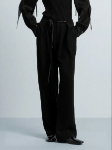 Acetate Black Drawstring Wide Leg Pants