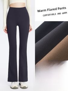 Miiow | Black Fleece Lined Flared Pants Womens High Waist Hip Lifting Thickened Autumn Winter Fashion Casual Long Trousers