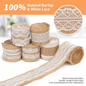 2m/roll 5cm Natural Jute Burlap With White Lace Rustic Vintage Wedding Decoration DIY Fabric Ribbons