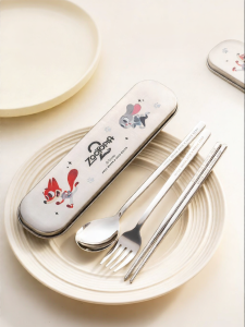 onlycook | Portable Cartoon Design Stainless Steel Student Chopsticks and Spoon Set