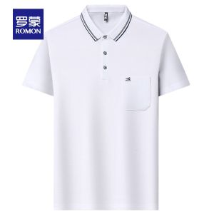 ROMON | Lormen Mens Short Sleeve Polo Shirt Summer Thin Ice Silk Stand Collar T-Shirt Fashionable Urban Style Youth Polyester Cotton Blend