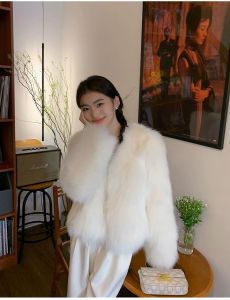 Áo Khoác Da Lông Cáo Ngắn Cho Nữ Mùa Đông 2024 Áo Khoác Da Lông Bảo Vệ Môi Trường Dày Dặn Ấm Áp Đa Năng