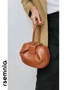 กระเป๋าหนังแท้สีแดงสำหรับเจ้าสาว กระเป๋าสะพายไหล่ทรงหมูหิมะแบบมินิ กระเป๋าสะพายข้างผู้หญิง กระเป๋าสะพายไหล่หนังวัวสองชั้น