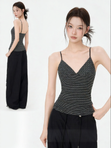 iiiamx | Summer Shaping V-Neck Stripe Sleeveless Vest Womens Outerwear