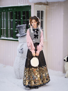 Original Cat Diary Han Elements Gold Weave Vest Skirt Set New 2024 Floral Fairy Tale Womens Traditional Chinese Costume