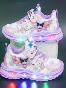 Girls Running Shoes Breathable Soft Bottom Mesh Princess Shoe Spring Summer New Style Glow in the Dark Childrens Sports Shoes