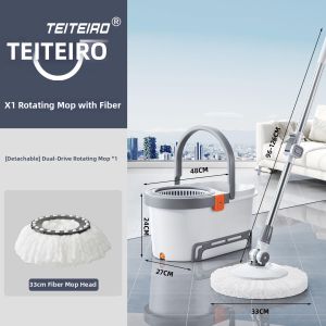TEITEIRO | Rotating No-Hand-Wash Mop with Water Filtration and Squeezing Bucket