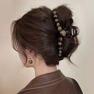 Women Elegant Personalized Gradient Round Beads Hair Clamp Exquisite Claw Clip Korean Hair Accessories