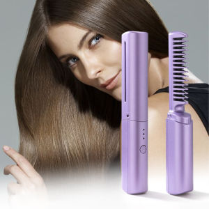 A-G New Straight Comb 2-in-1 Wireless Portable Straightener Negative Ion Fast Heat Wireless curler USB Electric Iron Anti scald Ion Hair Brush Comb Mini Straightener