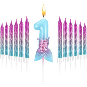 13 Pcs Mermaid Themed Birthday Candles Set Spiral Rainbow Candles Mermaid Cake Topper Decorations for Girls Party Supplies