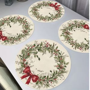 VIKAMA4/6/8/10Christmas Vintage Placemats Kitchen Table Mats Festive Placemats Waterproof Coasters Coffee Mats Home Decor