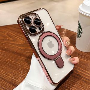 Ốp Điện Thoại Trong Suốt Chống Sốc Tương Thích Magsafe Cho iPhone 17/16/15/14/13/12 Pro Max Plus - Có Giá Đỡ Từ Tính