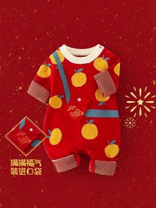 332Red Festive New Year Baby Girl Clothes Autumn Winter Celebration Outfit 1 Year Old Birthday Dress Combed Cotton Romper