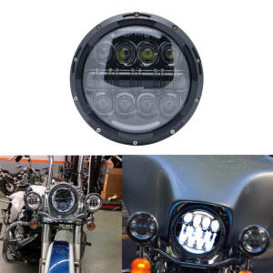 Lampu depan LED มอเตอร์ไซค์7นิ้วสำหรับ Harley Street Glide softail Cafe Chopper Honda Universal Car 7นิ้วไฟหน้ากลม