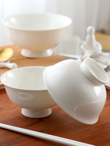 Large Size Ceramic Bowl Pure White Bone China Soup Bowl Rice Bowl Dining Set Home Use Porcelain Bowl Family Meal Time