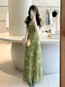 Ge·an·fei | V-neck Floral Green Summer Dress