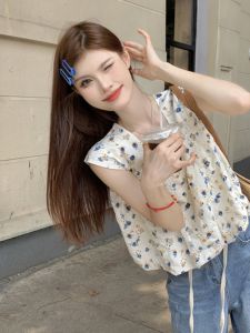 Áo Vest Không Tay Cổ Vuông Họa Tiết Hoa Mùa Hè 2024 Dáng Rộng Dáng Ôm Ngắn Áo Khoác Ngoài Cho Nữ