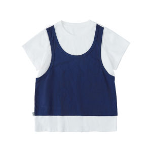 KECHU | Color-blocked Two-in-one T-Shirt Short Sleeve