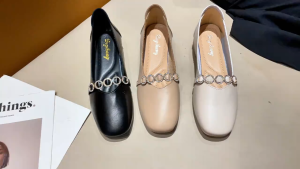 Korean version womens new style medium heel thick heel Mary Jane square toe bean shoes single shoe