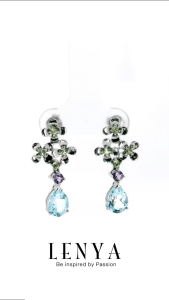 LENYA ต่างหูพลอยบลูโทแพซ เสริมความมั่นใจ ชัดเจน ปัญญา ขนาด 8x6 มิล ตัวเรือนเงินแท้925 ชุบทองคำขาว