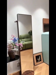 Homelife Nordic Log Style Floor Mirror 360° Rotatable Floor Mirror Multifunctional Storage Mirror Shelf