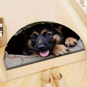 VIKAMA 3D Illusion Dirt Hole Half Round Doormat Non Slip Washable Floor Mat Creative Entryway Rug Indoor Outdoor Home Decor