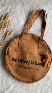 Tas Tote Bag Kanvas Wanita Mocca - Tas Kanvas Circle Totebag Full Puring Resleting