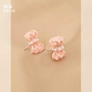 Pink Bows Earrings Non-Piercing Earrings 2024 New Arrival Girlish Style Mosquito Coil Ear Clip Sweet Earrings Women