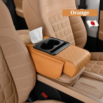 5 In 1 Car Armrest Storage Box Universal Cup Holder with Tissue Box Japan Original Storage with Side Organizer for Mobile Phones Earphone and Cards Memory Cotton Elbow Support Waterproof PU Leather Heightening Shock-absorbing Pad Car Interior Accessories