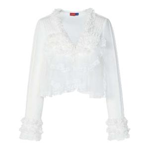 Romantic Lace Trim Shirt Womens Long Sleeve Fashion Original Design Polyester Fiber LE FAME Flash Diamond Decorated Top