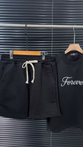 Set đồ thun nam thêu logo nổi phối quần bố chất vải thun xốp dập nổi cực dễ phối đồ hotrend
