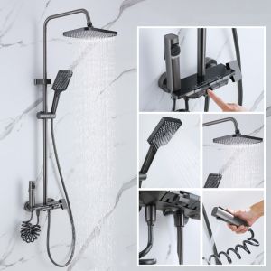 European Style Faucet Bathroom Shower Faucet Sets for Storage Water Heater Classic Bath Rainfall Shower Head & Handheld Hot and Cold Water Sprayer Adjustable