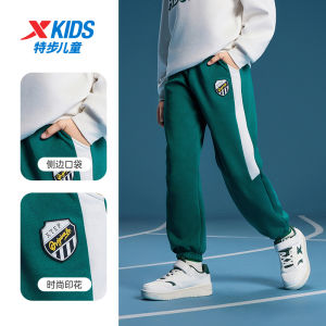XTEP Kids Fleece Lined Retro Sports Pants Warm Childrens Long Trousers Autumn Winter Fashion Casual Knitted Polyester Cotton Blend