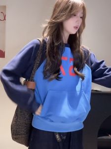 Áo Nỉ Cổ Tròn in Chữ Phong Cách Mỹ Cổ Điển Dành Cho Nữ Mùa Thu Mới Rộng Rãi Lười Biếng Oversize Áo INS Chất Liệu Polyester