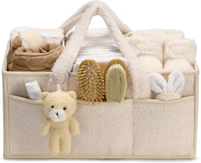 Baby Diaper Caddy Organizer for Changing Table Plush Diaper Stackers & Caddies Diaper Bag with Teddy BearDiaper Storage Basket