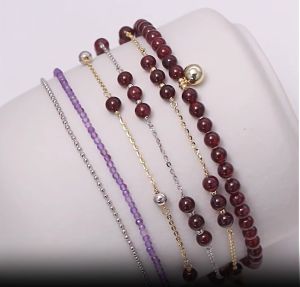 Kemstone S925 Sterling Silver Garnet Amethyst Gold Plated 925 Anklet for Womens Jewelry Gift
