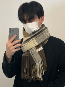 Warm Plaid Scarf for Men Winter New Style Versatile Teenage Student Northeast Birthday Gift Neck Warmer Scarf Long Rectangle Shape
